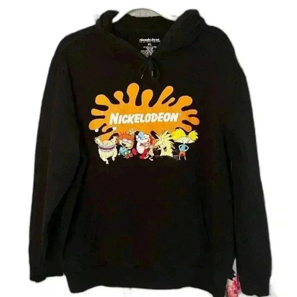 Nickelodeon Black Splat Pullover Hoodie with 90’s characters size. XL - Picture 1 of 8